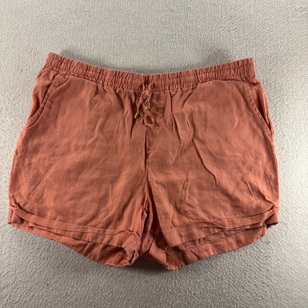 Ellen Tracy Linen Blend Drawstring Waist Shorts Peach Coral Women's XL